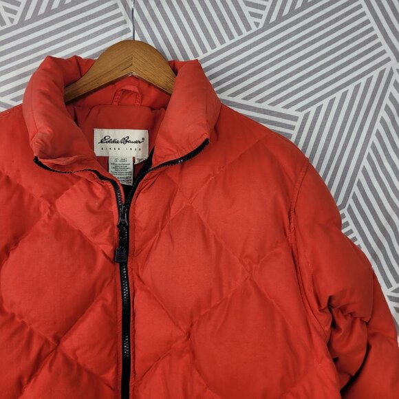 Eddie Bauer Goose Down Puffer Jacket Sz Medium Petite Red Orange Warm Winter - Picture 2 of 9